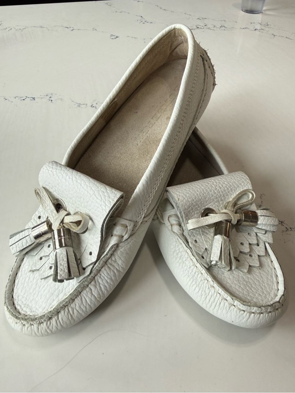 Burberry White Leather Tassel Loafers 37